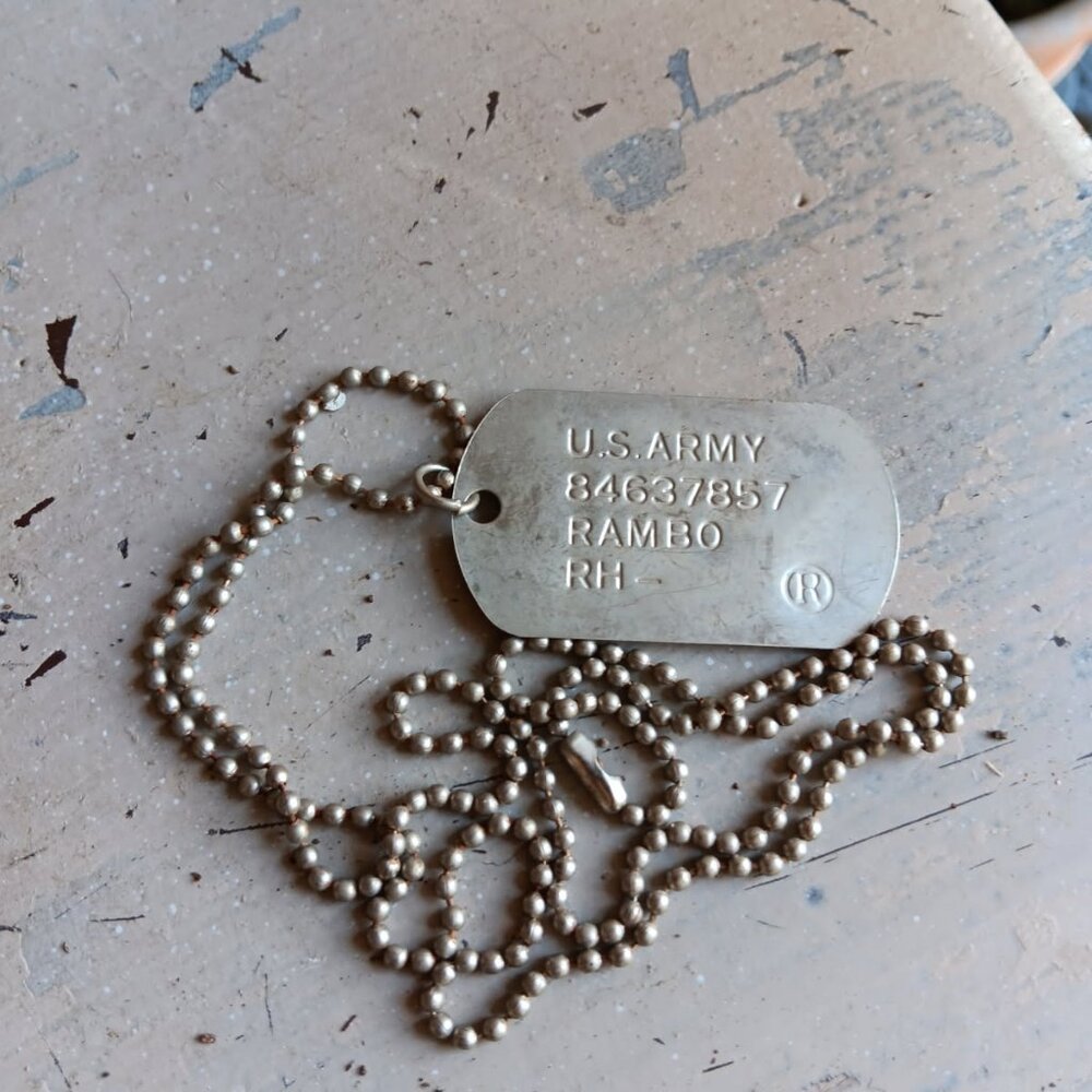 Vintage 1985 Cult Classic RAMBO First Blood Stallone Rocky Dog Tag Necklace